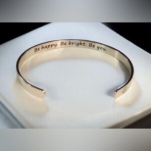 Womens "Be Happy" Stainless Steel Cuff